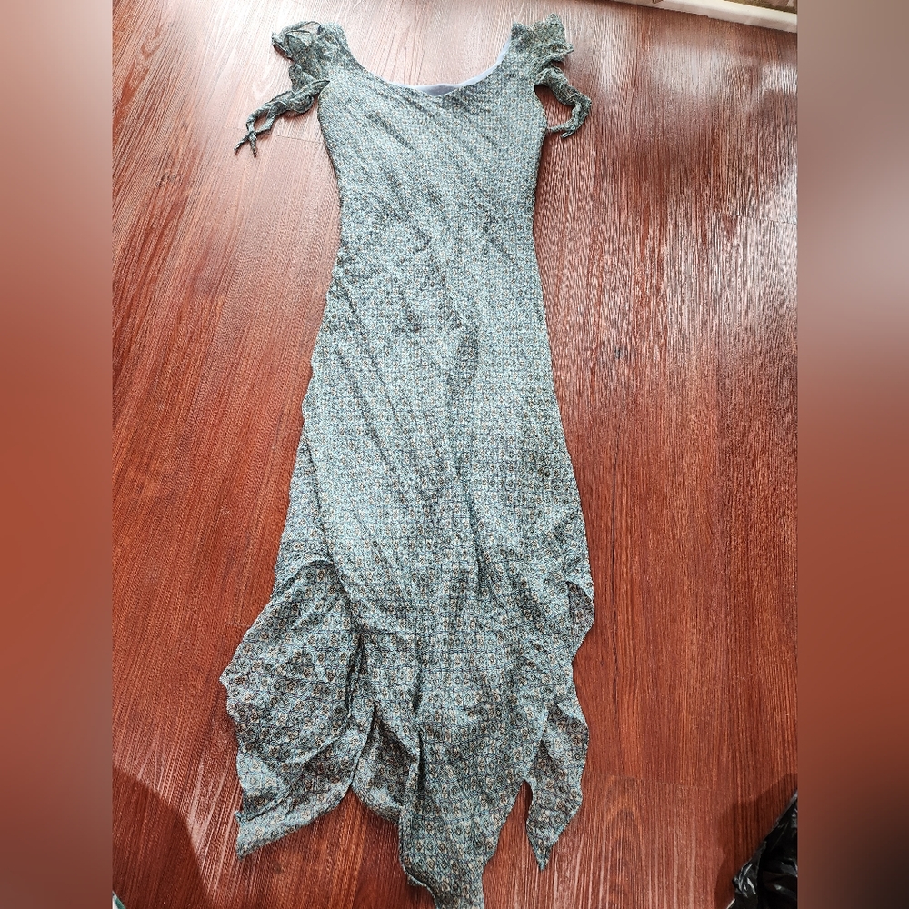 Y2k Lapis Assymetrical Hem Dress Flutter Sleeve